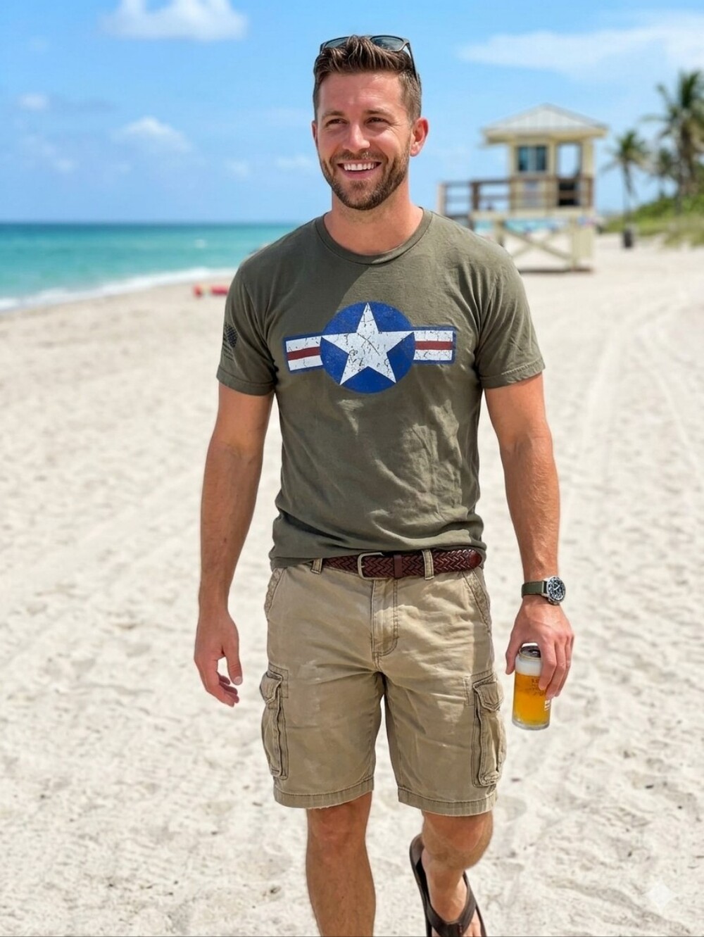 American Spartan Apparel Distressed Army Style Graphic Tee - Large - Picture 8 of 8
